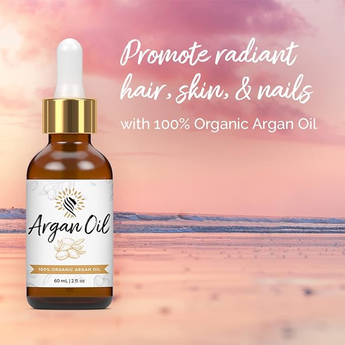 Argan Cosmetics 100% Pure Organic Moroccan Argan Oil for Hair, Skin, Nails, Cuticles, Face & Beards - Cold Pressed, Unscented - Filtered Through Cotton & Charcoal - All Natural Moisturizer - 2 Fl Oz