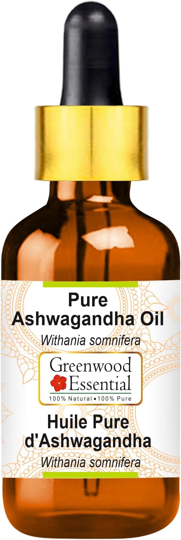 Greenwood Essential Pure Ashwagandha Oil (Withania somnifera) with Glass Dropper Premium Therapeutic Grade for Hair, Skin & Aromatherapy 100ml (3.38 oz)