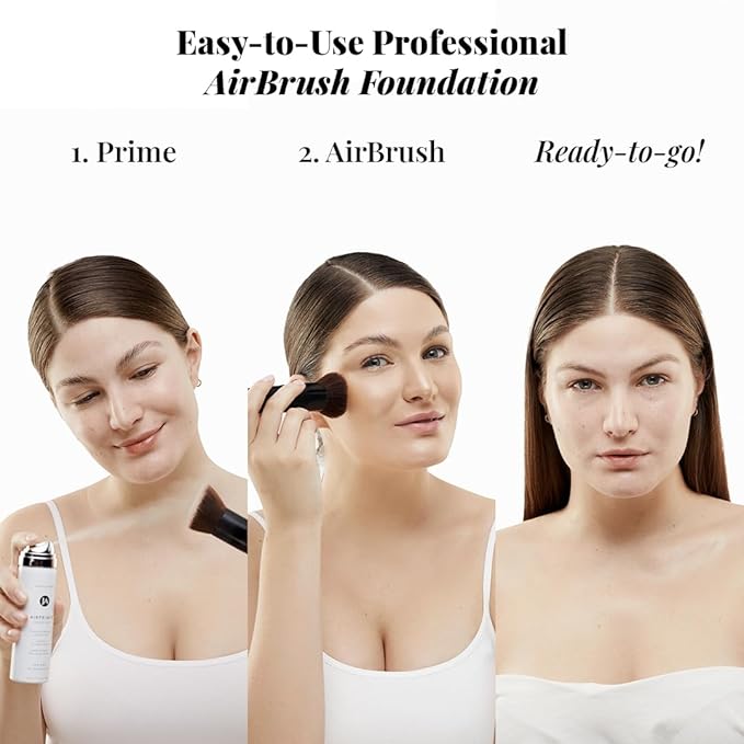MagicMinerals AirBrush Foundation Set by Jerome Alexander – 3pc Set Includes Primer, Foundation and Kabuki Brush - Spray Makeup with Anti-aging Ingredients for Smooth Radiant Skin (Medium)