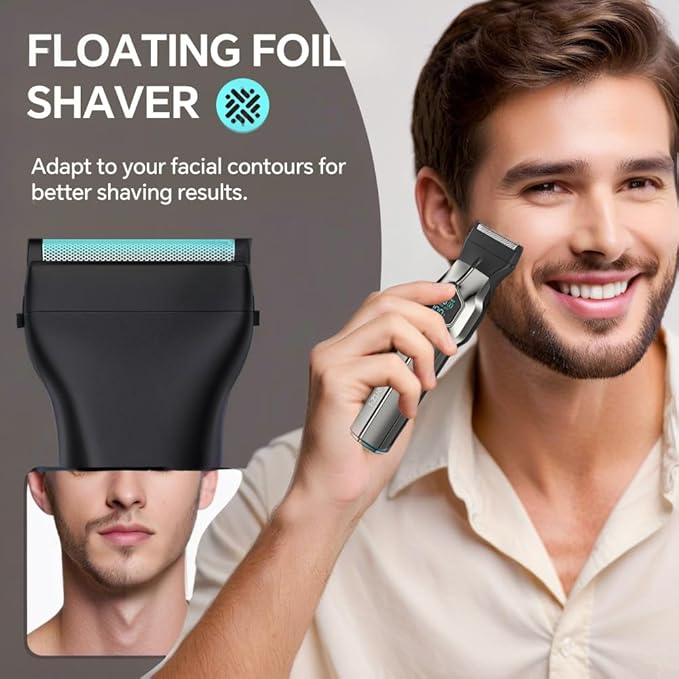 5-in-1 Electric Beard Trimmer Body Hair Trimmer Kit, Professional Cordless Hair Clippers for Men Rechargeable, IPX7 Waterproof Mens Grooming Kit for Face, Mustache, Body, Nose, Gifts for Men (Silver)