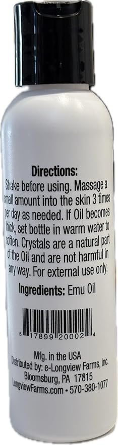 Longview Farms® Emu Oil for Hair and Body - 100% Pure & Refined Emu Oil for Skin & Hair Care | Premium Quality Hydration & Nourishment | 4 Fl. Oz