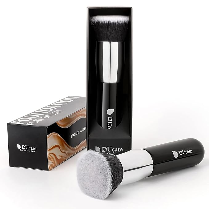 DUcare Kabuki Foundation Brush for Liquid Makeup Flat Top Professional Stick Buffing Blending Mineral Powder Large Face Makeup Brush, Black