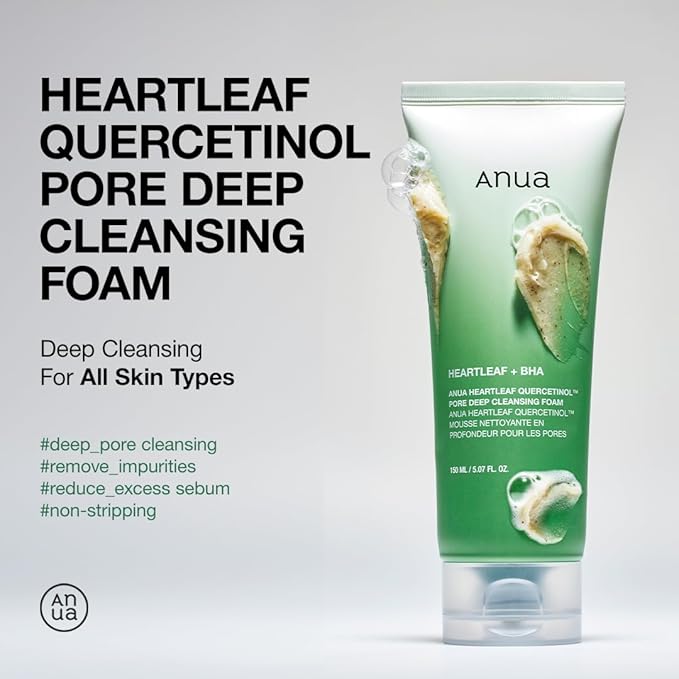 Anua Double Cleanser Duo for Facial Cleansing : Heartleaf Pore Control Cleansing Oil & Heartleaf Quercetinol Pore Deep Cleansing Foam for Double Cleansing, Korean Skincare