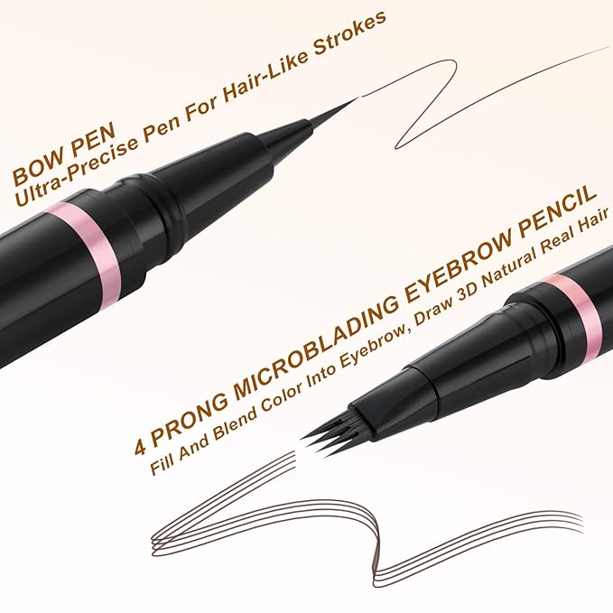 Eyebrow Pencil Makeup Kit, with Waterproof 2-IN-1 Microblading Eyebrow Pen, Eyebrow Pomade, Eyeliner and Dual-ended Eyebrow Brush, Brow Pencil Kit for Natural Eyebrows- Brunette