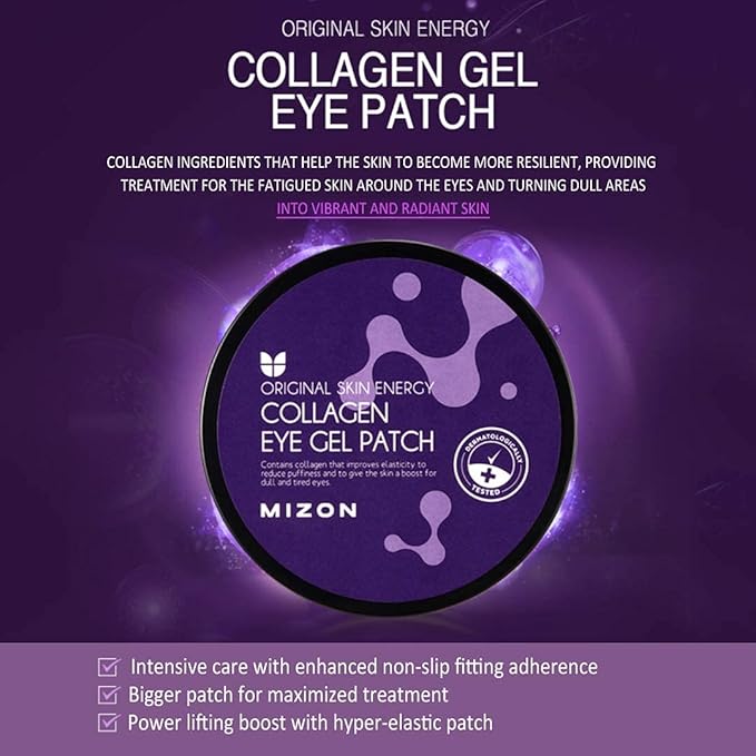 MIZON Collagen Eye Gel Patch with Hydrolyzed Collagen, Caviar, and Chamomile for Firming, Nourishment, and Wrinkle Care – 60pcs –