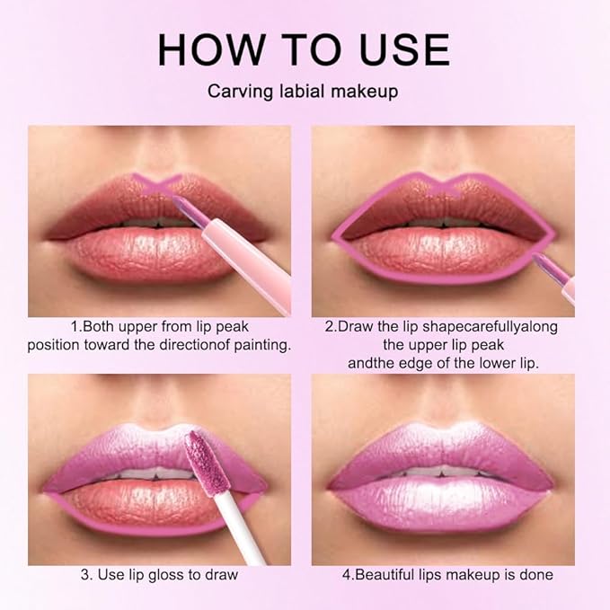 Kaely 2-in-1 Pink Metallic Lipstick and Lip Liner, Shimmer Liquid Metallic Lipsticks for Women, Glitter Lip Gloss Stain Long Lasting Waterproof Smudge Proof 24 Hour, Vegan Makeup, 21