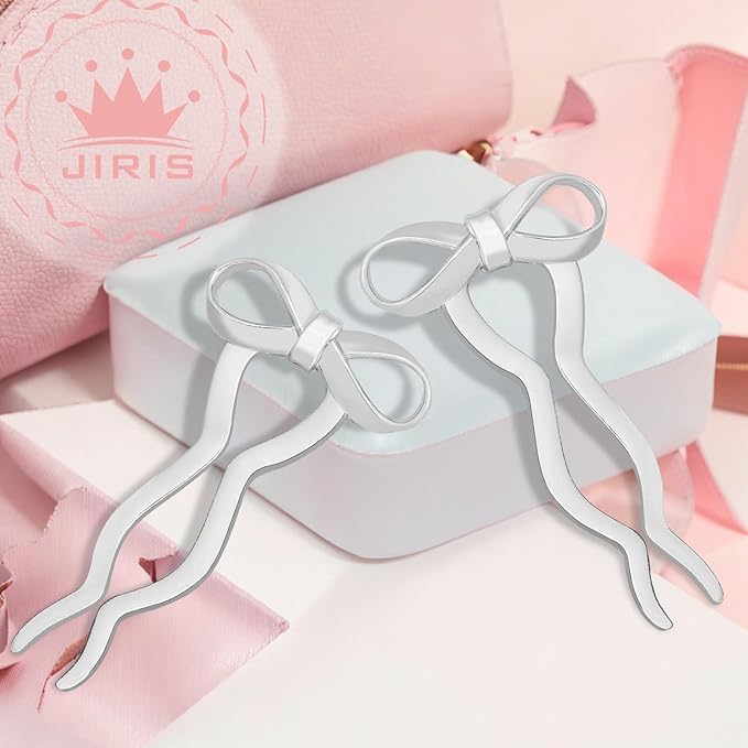 2PCS 5.5Inch Bow French Hair Pins Large U-Shaped Pins for Women and Girls Fashion Metal Hair Pin French Twist Hair Pins for Buns, Updos,Stylish and Functional(set5-silver)