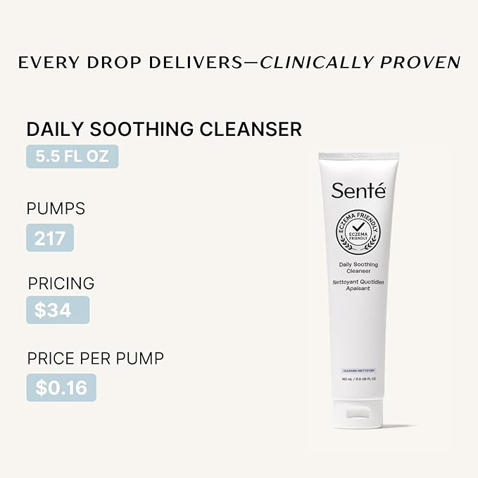 Sente Daily Soothing Facial Cleanser For Dry and Sensitive Skin - Gently Removes Oil, Impurities and Makeup - with Vitamin E - 5.5 Fl Oz