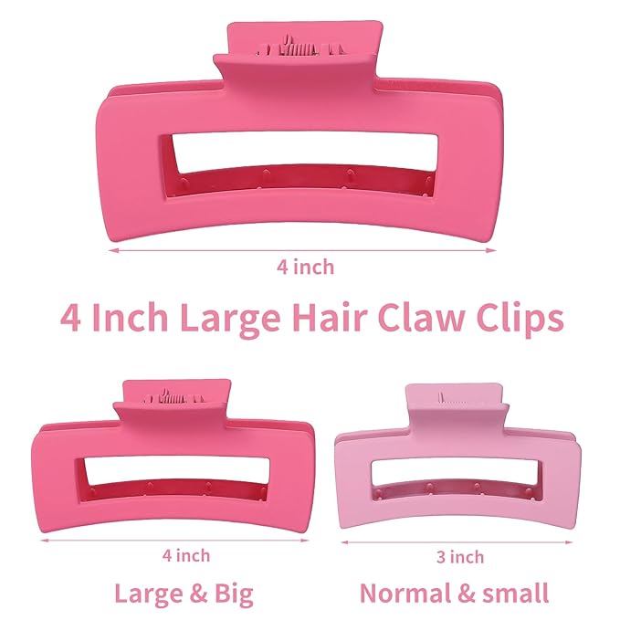 4.1 Inch Jumbo Hair Clips - 12 Pcs Colorful Square Jaw Clips for Thick Hair, Women and Girls Hair Accessories