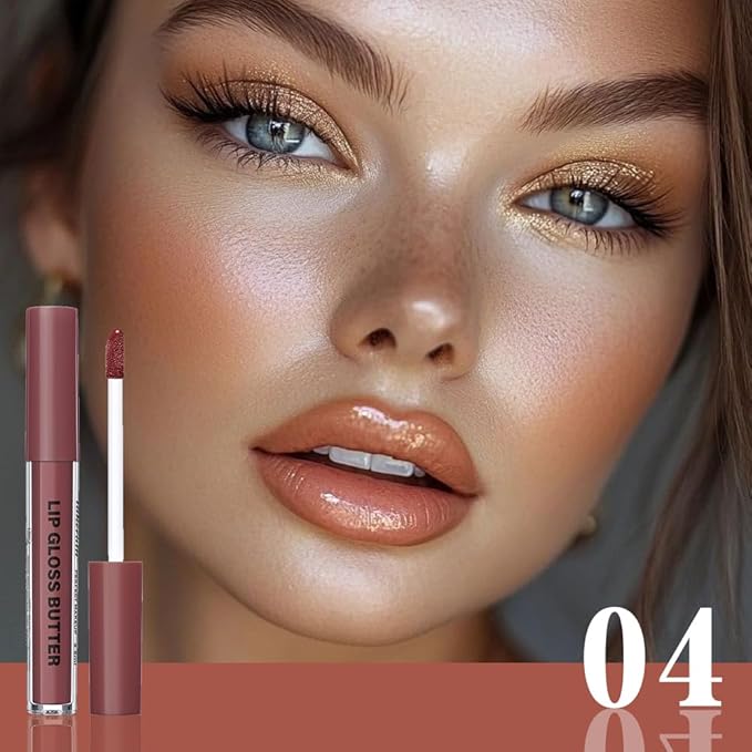 Brown Nourishing Lip Plumper Gloss, Warm Brown Moisturizing High Shine Nude Lip Glow Oil, Long Wear Hydration Mini Liquid Lipstick Makeup, Fresh Lightweight Glossy Plumping Lip Gloss for Women (04#)