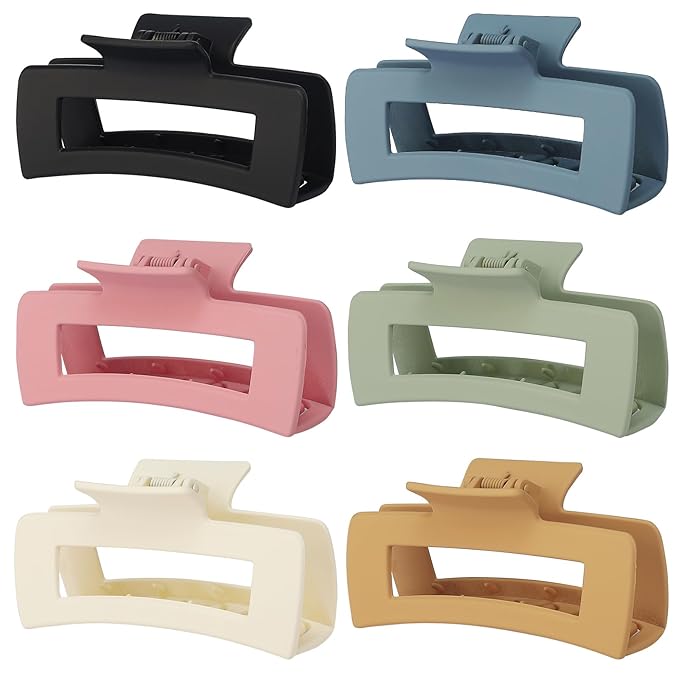 4 Inch Big Hair Claw Clips 6 Pcs Large Claw for Thick Hair Square Hair Clips for Women Rectangle Hair Clips Nonslip Acrylic Banana Jaw Clips Hair Accessories for Girls (Light)