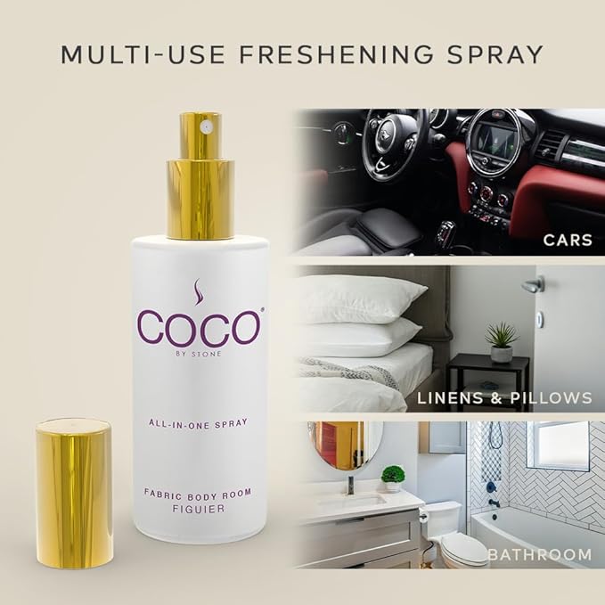 COCO by Stone 5oz All-in-One Spray (Figuier) Shake & Spray Formula for Fabric, Pillows, Interiors, Clothing, Home Fragrance Accessories, Room Perfume, Room Deodorizer, Vegan & Cruelty-Free