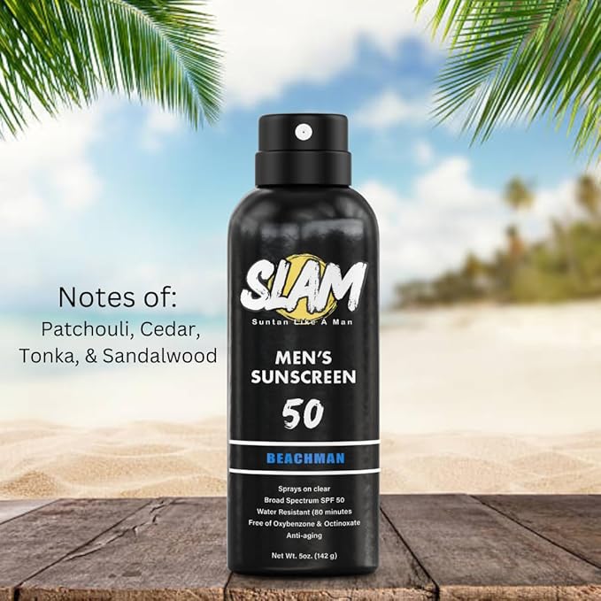SLAM WoodsMan & BeachMan Bundle - Men's Scented Sunscreen Spray, Water Resistant, Paraben Free, Broad Spectrum UVA/UVB Sunscreen SPF 30