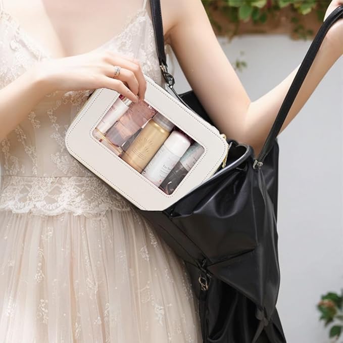 Clear Makeup Bag, TSA Approved Toiletry Bag Travel Makeup Case Clear Cosmetic Travel Bag Small Makeup Pouch Organizer Waterproof Portable Car Essentials for Women