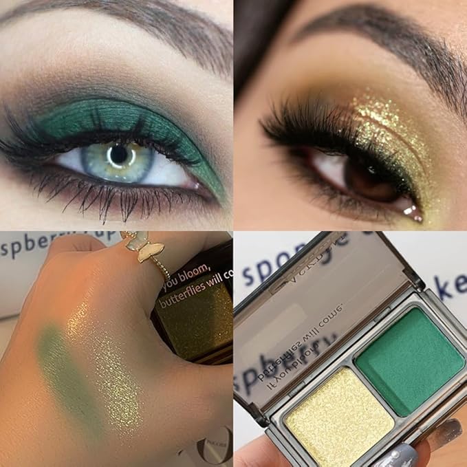 AMY'S DIARY 2 ColorLime Gold Shimmer+Emerald Green Matte Eyeshadow Palette – Shimmer matte Shades eye shadow for Eye Makeup, Long-Lasting & Highly Pigmented, Vegan & Cruelty-Free for woman