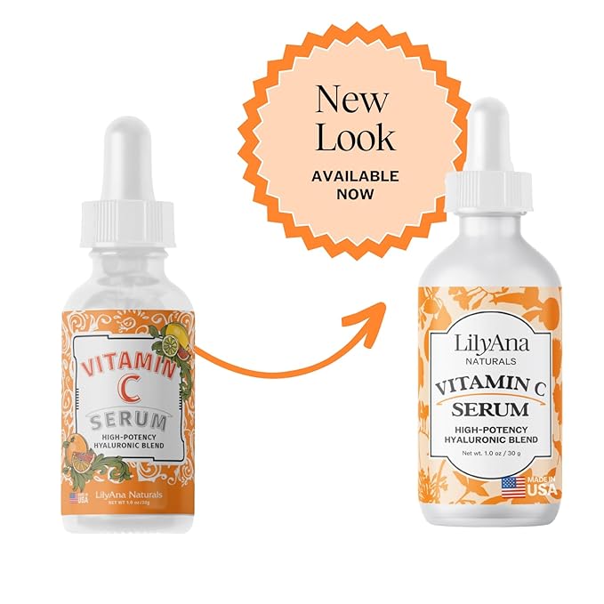 LilyAna Naturals Vitamin C Serum for Face - with Hyaluronic Acid and Vitamin E, Anti Aging Serum, Reduces Age Spots and Sun Damage, Promotes Collagen and Elastin (Double Pack)