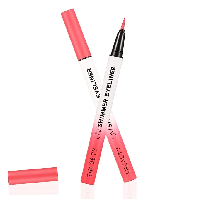 Metallic Neon Liquid Eyeliner, Glitter Neon Colored Eyeliners Pen, High Pigmented, Waterproof Smudge-Proof and Long-Lasting Metallic Eye Makeup for Halloween Christmas,Shimmer Red