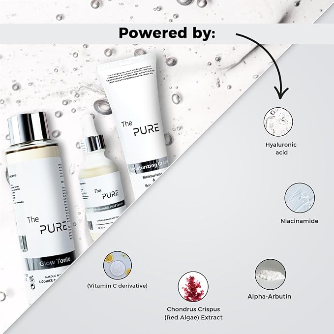 The Pure Skincare Set, Moisturizing Cream, Glow Tonic and Hyaluronic Acid Serum, Hydrating & Brightening Face Care Kit for Anti Aging, Wrinkles, Dark Spots & Radiant Skin