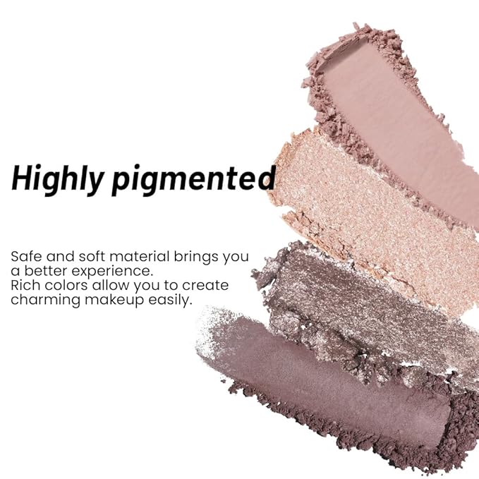 Eyeshadow Quad - Blendable Matte & Shimmer, 4 Shades Nude, Champagne, Gold, Brown, Velvety Pigmented Formula, Long-Lasting, Built-In Mirror, Perfect for Older Women 02#