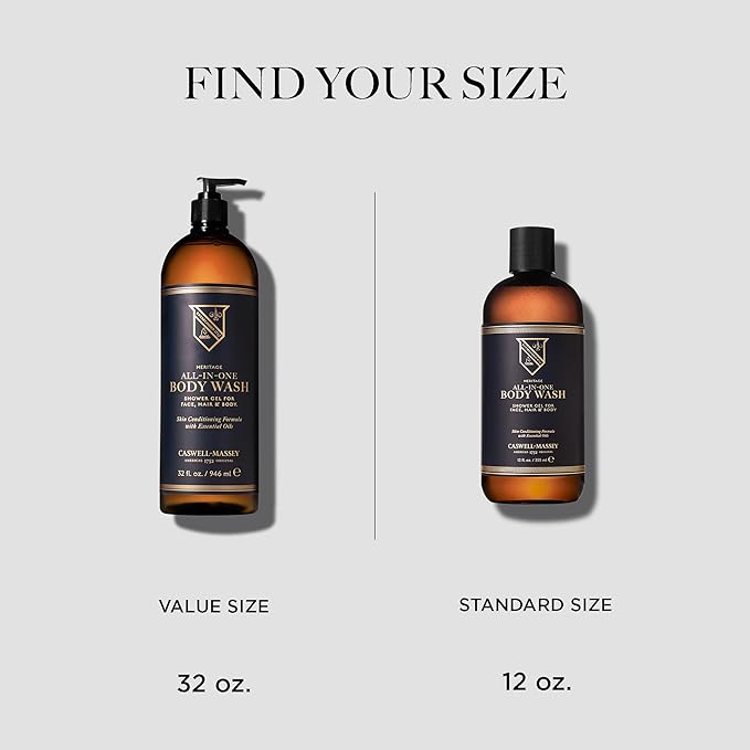 Caswell-Massey Heritage All-in-1 Body Wash, Use as a Face Wash, Beard Wash, Shampoo, Body Wash & Shave Gel, Signature Heritage Soap for Men, 12 Fl Oz Made in USA
