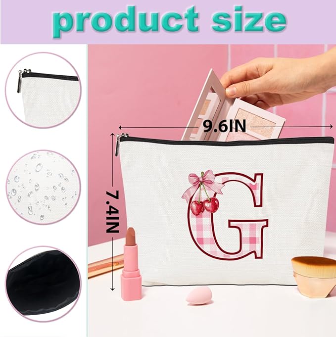 Initial Makeup Bag Monogram Cosmetic Bag Monogrammed Gifts for Women Girls Friends Coworker Niece Personalized Travel Toiletry Bag Christmas Bridal Shower Wedding Bridesmaid Gifts, Cherry G