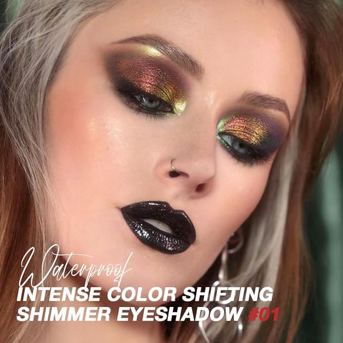 evpct 2Pcs Rose Red Gold Shimmer Glitter Sparkle Chameleon Duo Chrome Multichrome Iridescent festival Eyeshadow Palette, Loose Glitter Gothic Single Mini Eye Shadow Palette Makeup for Older Women