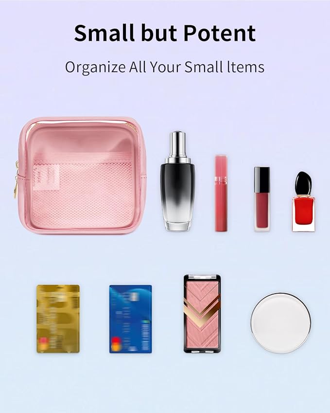 Wandering Nature Clear Makeup Bag for Purse Mini Make up Bag Cute Cosmetic Pouch for Women with Slip-in Pockets Travel Toiletry Essentials Vegan Leather Organizer Pouch,Patent Pending