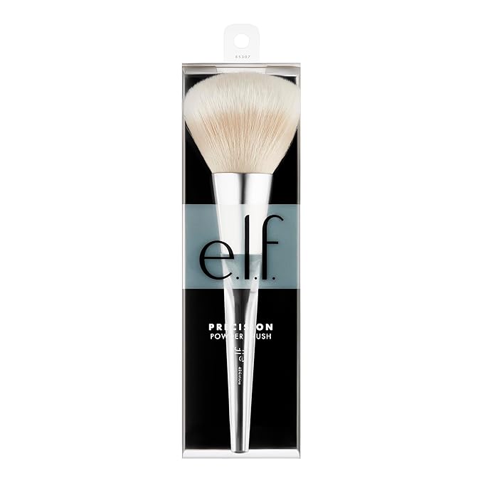 e.l.f. Precision Powder Brush, Large Shaped Makeup Brush For Pressed & Loose Powder, Bronzer, Highlighter & Blush, Vegan & Cruelty-Free