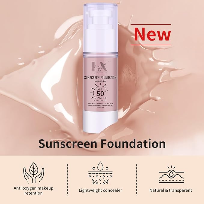 Tinted Face Sunscreen - Waterproof & Lightweight Liquid Foundation with SPF 50++, 3-in-1 Full Coverage Foundation Smooths & Blurs Pores, 403 Deep