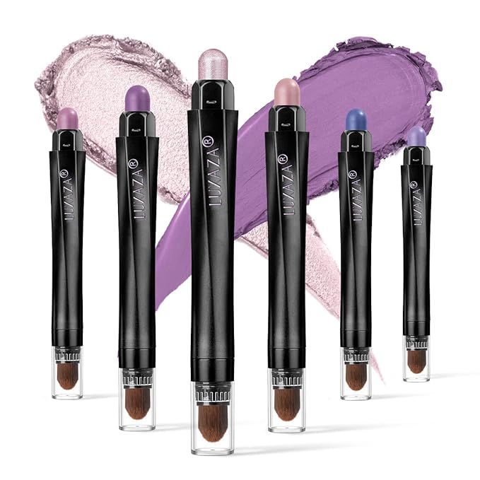 6PCS Cream Eyeshadow Stick Makeup Sets, Metallic And Matte Shimmer Eye Shadow, Eye Brightener Stick Pencil Crayon Make up Set - Purple Pink