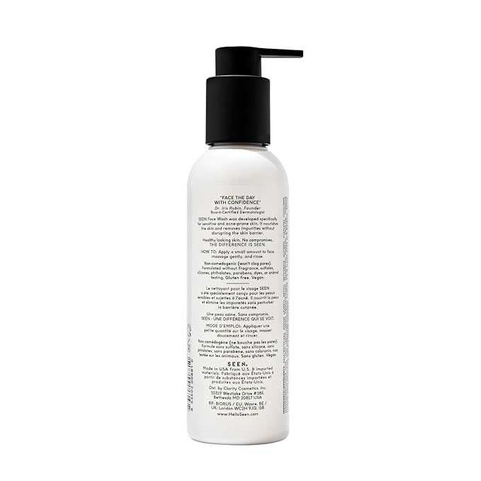 SEEN Face Wash, Fragrance Free -Non-Comedogenic & Non-Irritating Face Cleanser - Dermatologist-Developed - Safe for Sensitive, Eczema & Acne Prone Skin