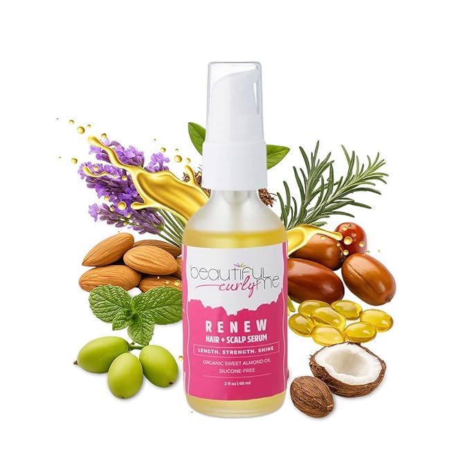 Renew Hair + Scalp Serum – Organic Hair Growth Oil with Rosemary for Frizz Control | Nourishing Scalp Treatment & Hair Growth Serum for Curly, Textured & All Hair Types (3A–4C) | Vegan & Paraben-Free