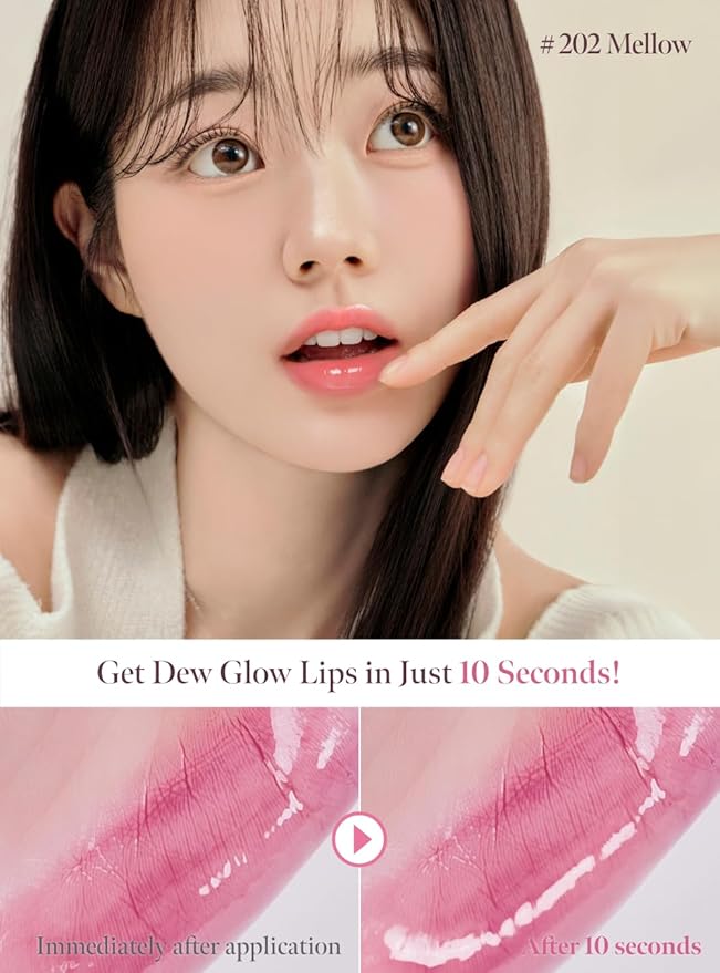 Dew Drop Tint #208 Lure 4.5g, Glossy, Lightweight Lip Stain, Glass-Like, High Shine, Moisturizing Lip Oil, Long Lasting Color, Hydrating Gloss, Dewy Finish, Korean Beauty Makeup