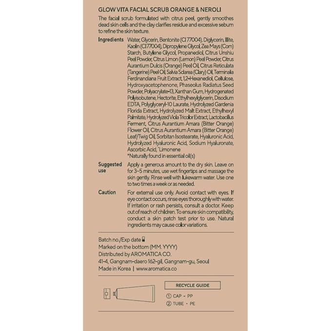 AROMATICA Glow Vita Facial Scrub Orange & Neroli – Vitamin C Gentle exfoliating face wash for sensitive skin - Gently Scrub and Cleans Blackheads, Whiteheads, Pore Dirt for a Fresh Glow (5.07 Fl Oz)
