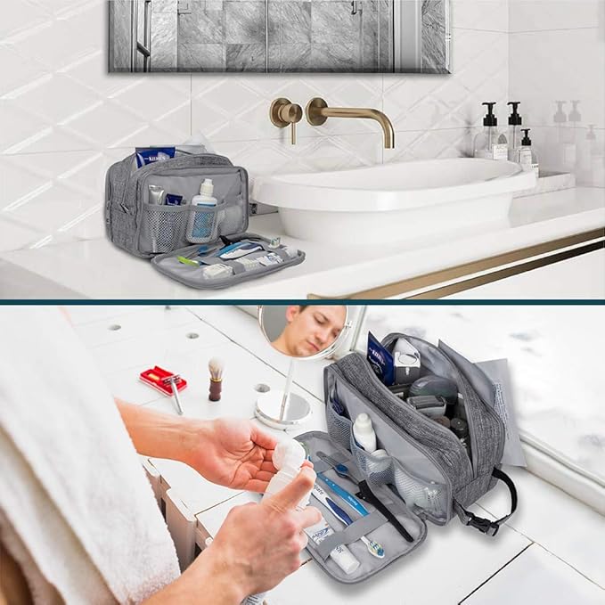 PAVILIA Toiletry Bag for Men, Travel Pouch Essentials Shaving Dopp Kit, Travel Bag Toiletries Organizer Case, Cosmetic Make Up Accessory, Water Resistant
