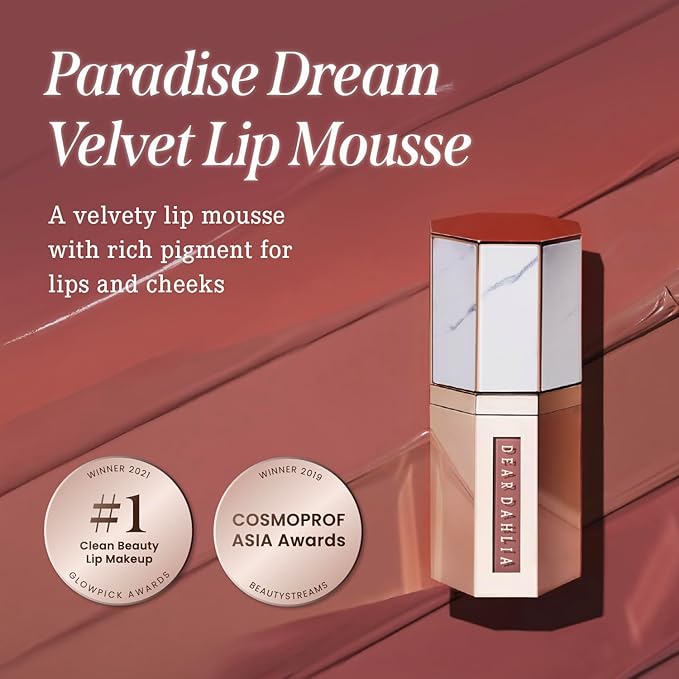 DEARDAHLIA Paradise Dream Velvet Lip Mousse (Cranberry) - Vegan Soft-Matte Lip Tint with Lightweight, Buildable, Long-Lasting Color, Whipped Mousse Texture. Cruelty-Free. 0.21 Fl oz