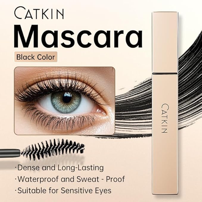 CATKIN Lash Lengthening Mascara, Volumizing & Lengthening, Very Black, Clump-Free, Long Lasting Waterproof Formula for Dramatic Long Lashes 7.5g