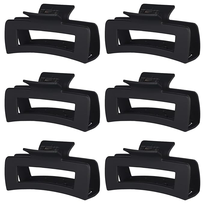 4 Inch Big Hair Claw Clips 6 Pcs Large Claw for Thick Hair Square Hair Clips for Women Rectangle Hair Clips Nonslip Acrylic Banana Jaw Clips Hair Accessories for Girls (Black)