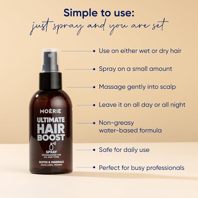 Moerie Ultimate Hair Boost Spray Designed to Strengthen Hair & Restore Scalp Health - 100% Natural Hair Serum for Hair Boost with over 100 Minerals, Vitamins & Amino acids - Fresh Scent - Triple Set