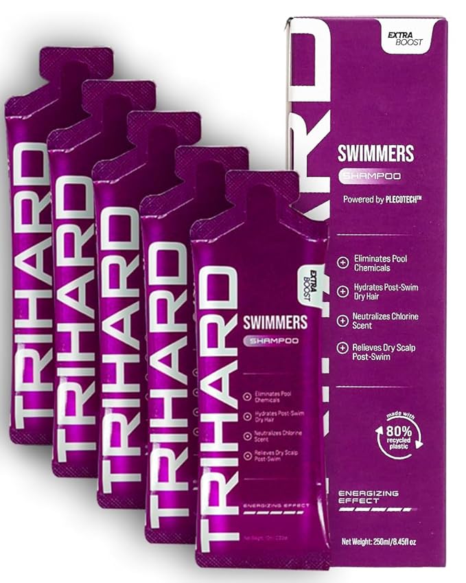TRIHARD Chlorine Removal Swim Shampoo Travel Size, Cleanse and Hydrate Hair from Pool and Ocean, Post Swim Chlorine and Hard Water Hair Protection Travel Essentials (Pack of 25)