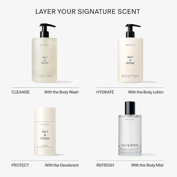 Salt & Stone Body Wash with Antioxidants for Deep Moisture | For Women & Men, Sulfate, Paraben, & Dye Free, Leaving Skin Soft and Hydrated (Neroli & Basil 32 fl oz)
