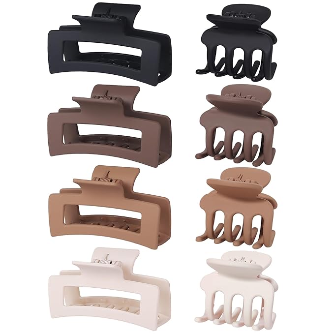 Medium Hair Clips for Women 8 Pcs Small Claw Clips for Thin and Thick Hair 2 Styles Hair Claw Clips Combination Rectangle Banana Jaw Hair Accessories for Women and Girls (Brown)