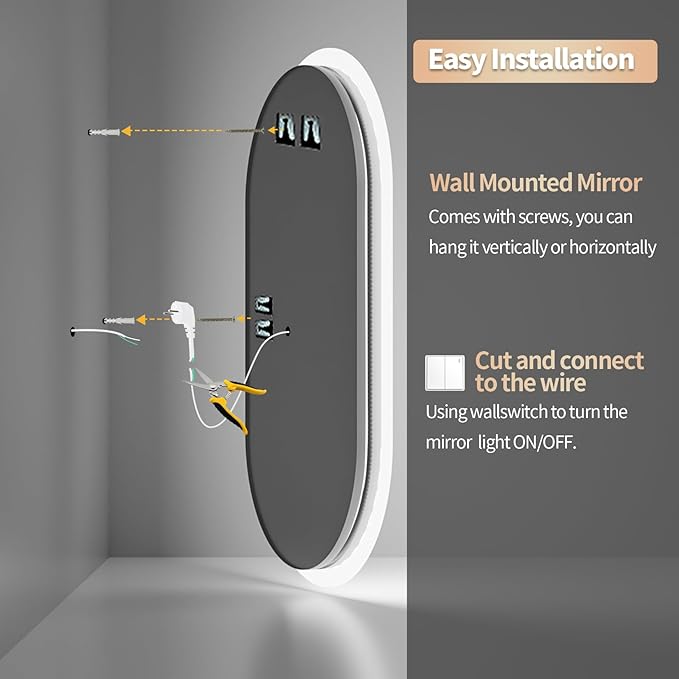 LUVODI Lighted LED Bathroom Mirror: 48x24IN Wall Mounted Dimmable 3 Colors - Image 6