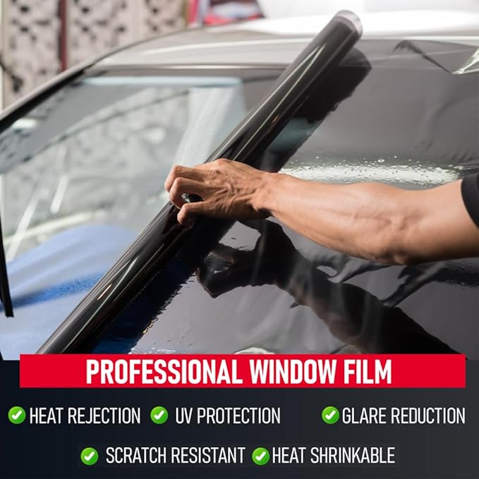 United Window Tint Universal Black 35% VLT 20" in (Width) x 100'Ft Standard Dyed 1Ply Film Black Color - Privacy Window Film for Car, Home, Blocks UV/IR Rays, Reduce Heat & Glare Adhesive Window Film