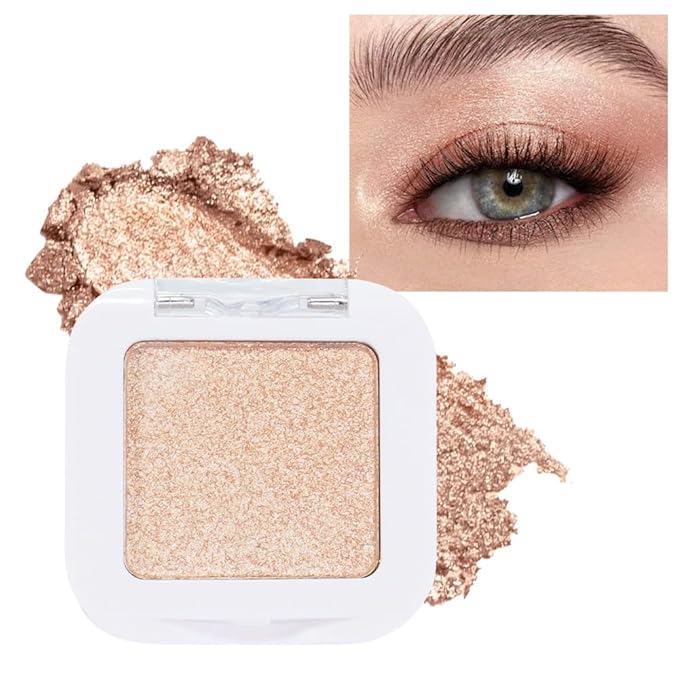 evpct Light Nude Brown Shimmer Single Eyeshadow Palette Makeup for Older Women, Iced Latte Glitter Sparkle Cream Eye Shadow Palette Brightener Makeup for Older Women, High Pigment Monochrome Eyeshadow
