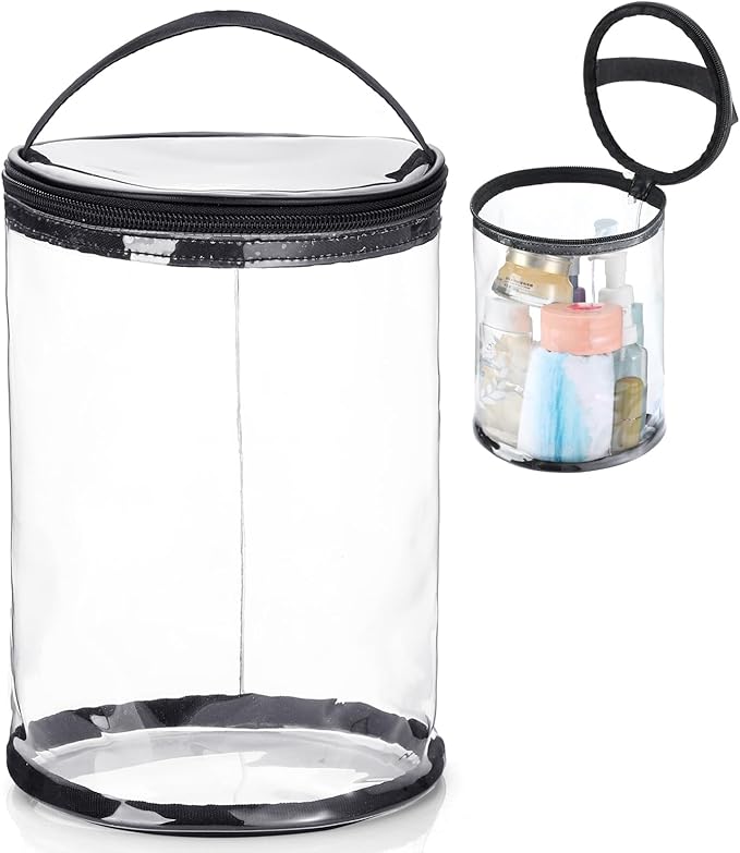 Sanwuta Clear Lotion Bag for Toiletry Cylinder Makeup Bag Heavy Duty Sunscreen Travel Organizer Pouch Waterproof Cosmetic Bag with Handle Zipper Gift for Christmas Beach Pool Airport Women(Black)