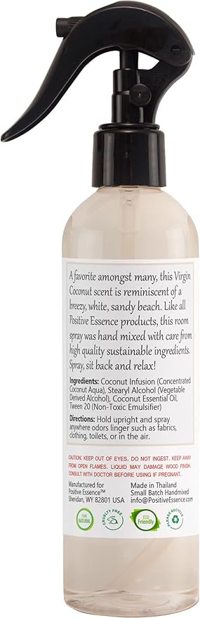 Virgin Coconut Linen and Room Spray, Natural Aromatic Mist Made with Pure Virgin Coconut Oil, Relax Your Body & Mind, Perfect as a Bathroom Air Freshener Odor Eliminator