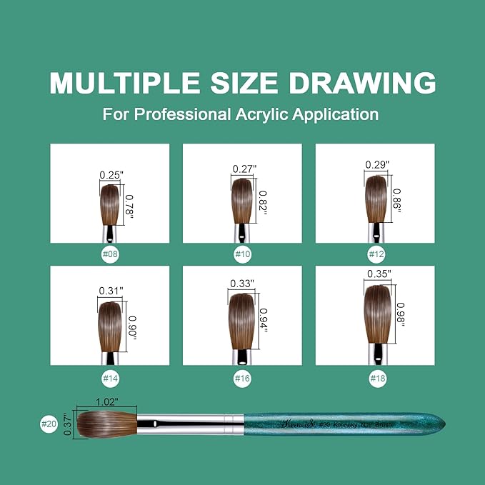 Acrylic Nail Brush Size #8, 100% Pure Kolinsky Nail Art Brushes for Acrylic Application, Sturdy Starry Handle Oval Shaped Nail Design Tools for Professional Manicure DIY, Green