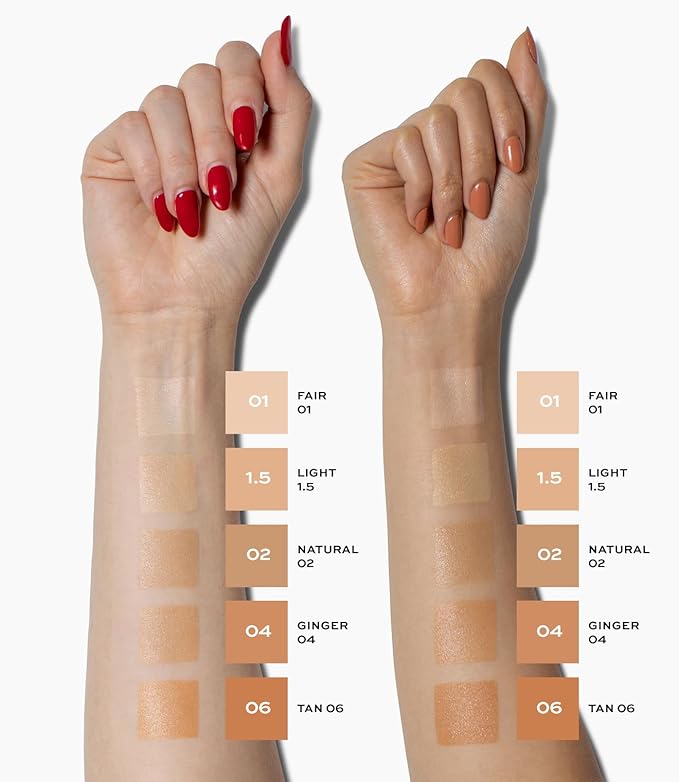 MAKE Beauty Diffusion Dew Skin Tint. Sheer to Medium Coverage Radiant Finish. Blurring, Smoothing, and Brightening for Glowing Complexion. Enhanced with Niacinamide and Adenosine. Tan 06