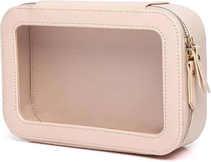 Pinkmik Clear Makeup Bag Transparent Travel Case for Cosmetics and Toiletries Women's Clear Car Bag with Zipper (Pink, Small)